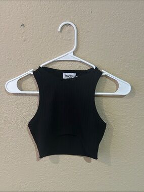 Princess Polly Black Ribbed High Neck Crop Tank Top XS